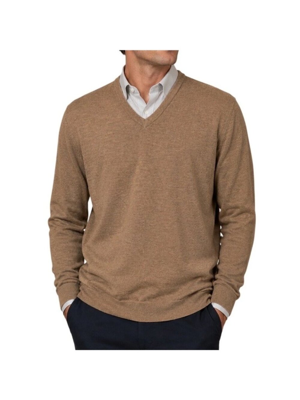 Vintage Brooks Brothers Men's L V-Neck Sweater Tan 100% Cotton
